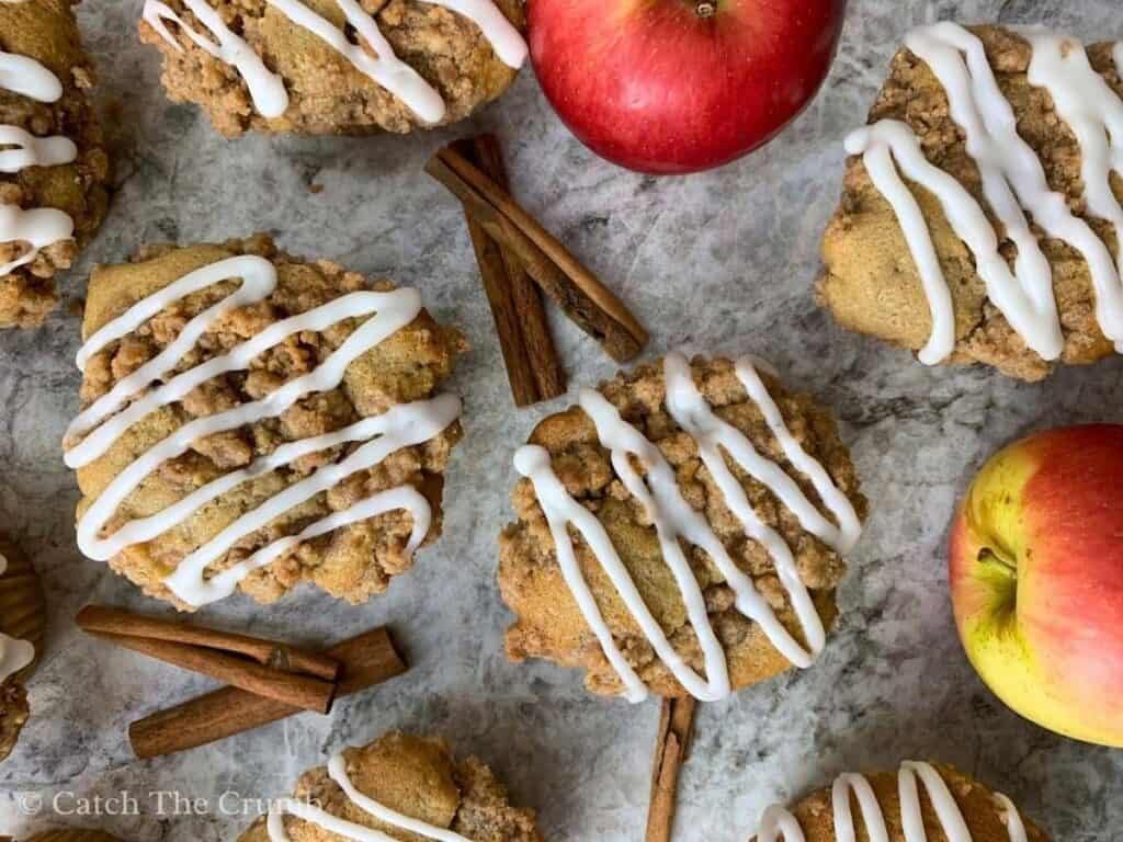 apple sourdough muffins, apples, and cinnamon sticks
