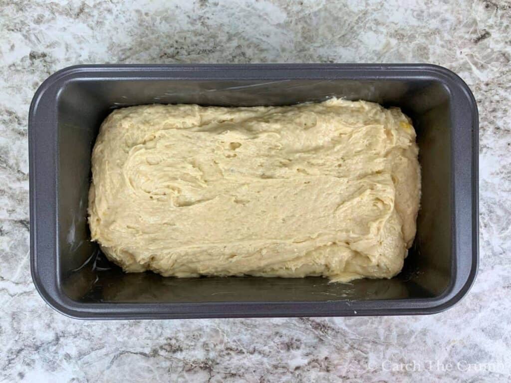 batter in a loaf pan