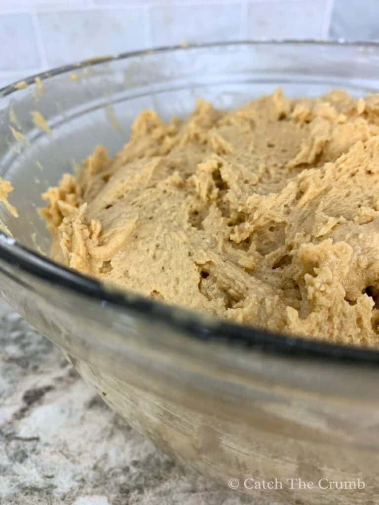 a bowl containing the dry and wet ingredients mixed together