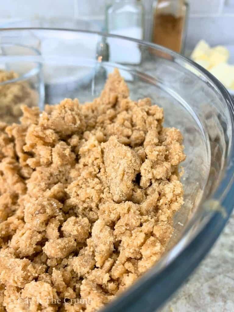 crumbly mixture in a mixing bowl