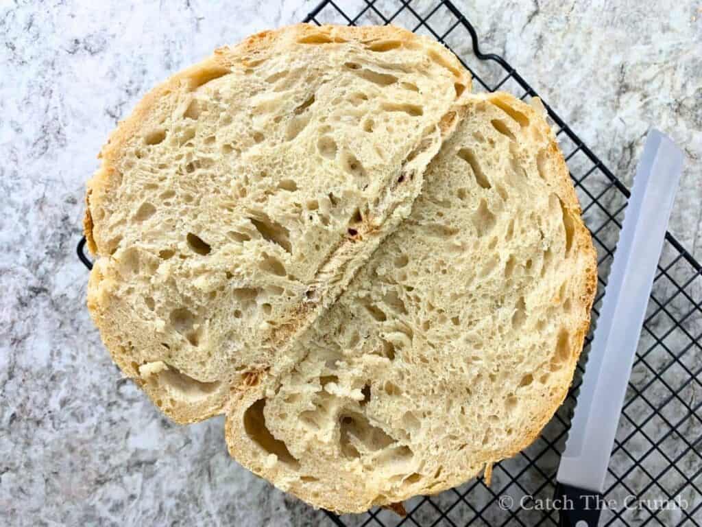 sourdough bread loaf cut in half