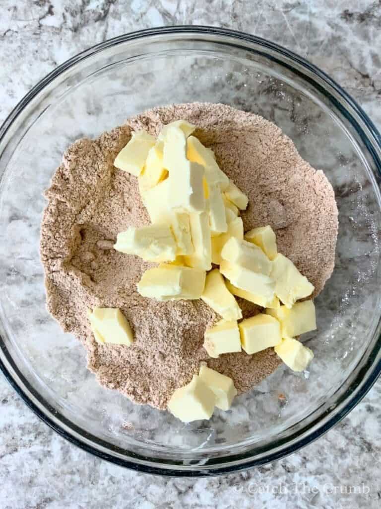 brown sugar, flour, cinnamon and cold, cubed butter