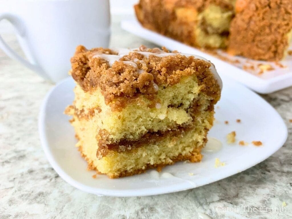 slice of sourdough discard coffee cake