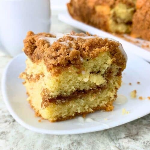 slice of sourdough discard coffee cake